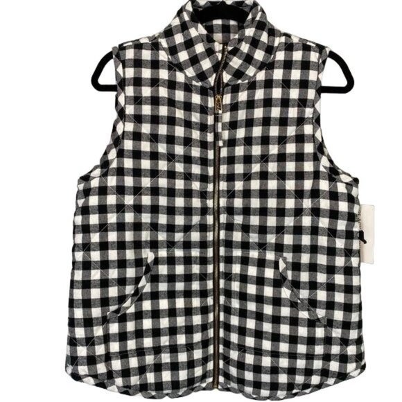 Mud Pie Jackets & Blazers - Mud Pie Black/White Gingham Plaid Brodie Full Zip Quilted Vest Size Medium NWT